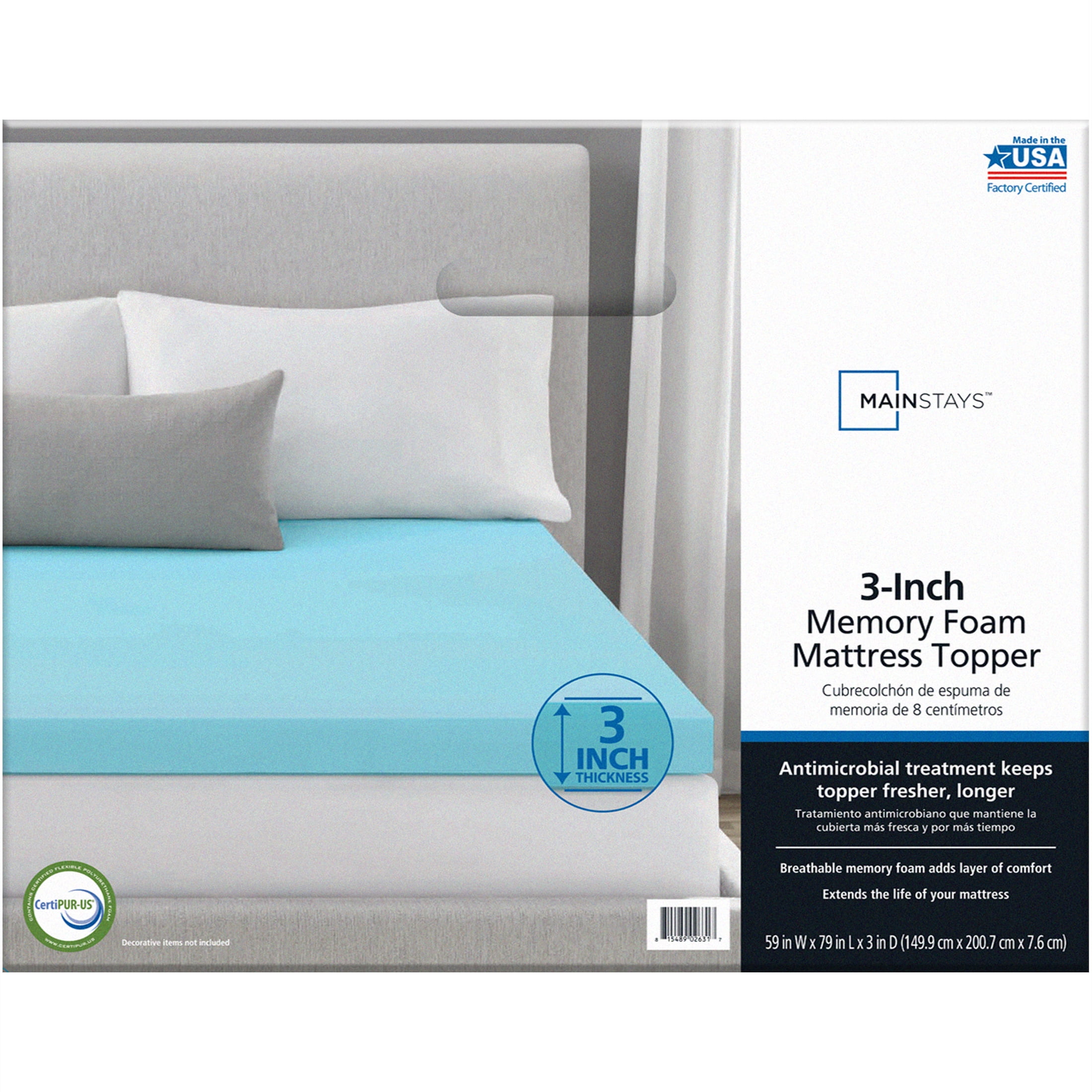 3 inch Memory Foam Mattress Topper with Cover UK Double 