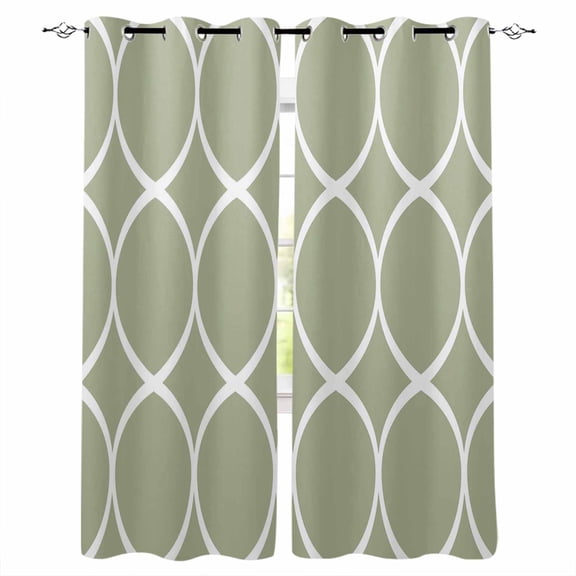 Sage Green Abstract Blackout Curtains 84 Inches Long for Bedroom, Modern White Geometric Twisted Art Thermal Insulated Room Darkening Black Out Window Curtain Panels Grommet Drapes for Living Room