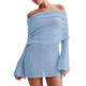 thumbnail image 2 of Vestido Elegante Tipo Suéter de con Hombros Descubiertos para Mujer, Ajustado, de Larga y Crochet Azul S, 2 of 7