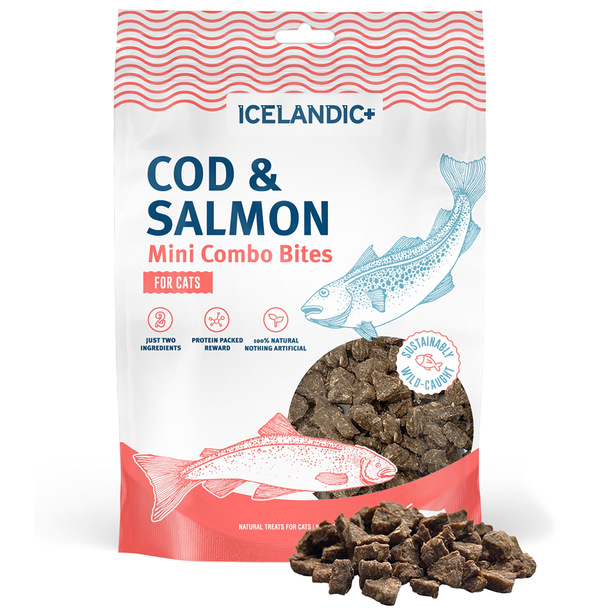 Icelandic+ Mini Combo Bites: Cod & Salmon - 1.7oz Bag - Cat Treats, .25" Crunchy Bites, 2 Ingredient Natural Pet Snacks, No Fillers, Wild-Caught Fish