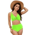 thumbnail image 4 of Wamejoo Women's High Waisted Bikini Sets Matel Tummy Control Swimsuits V Neck Twist Front Bathing Sui (Green, S), 4 of 9