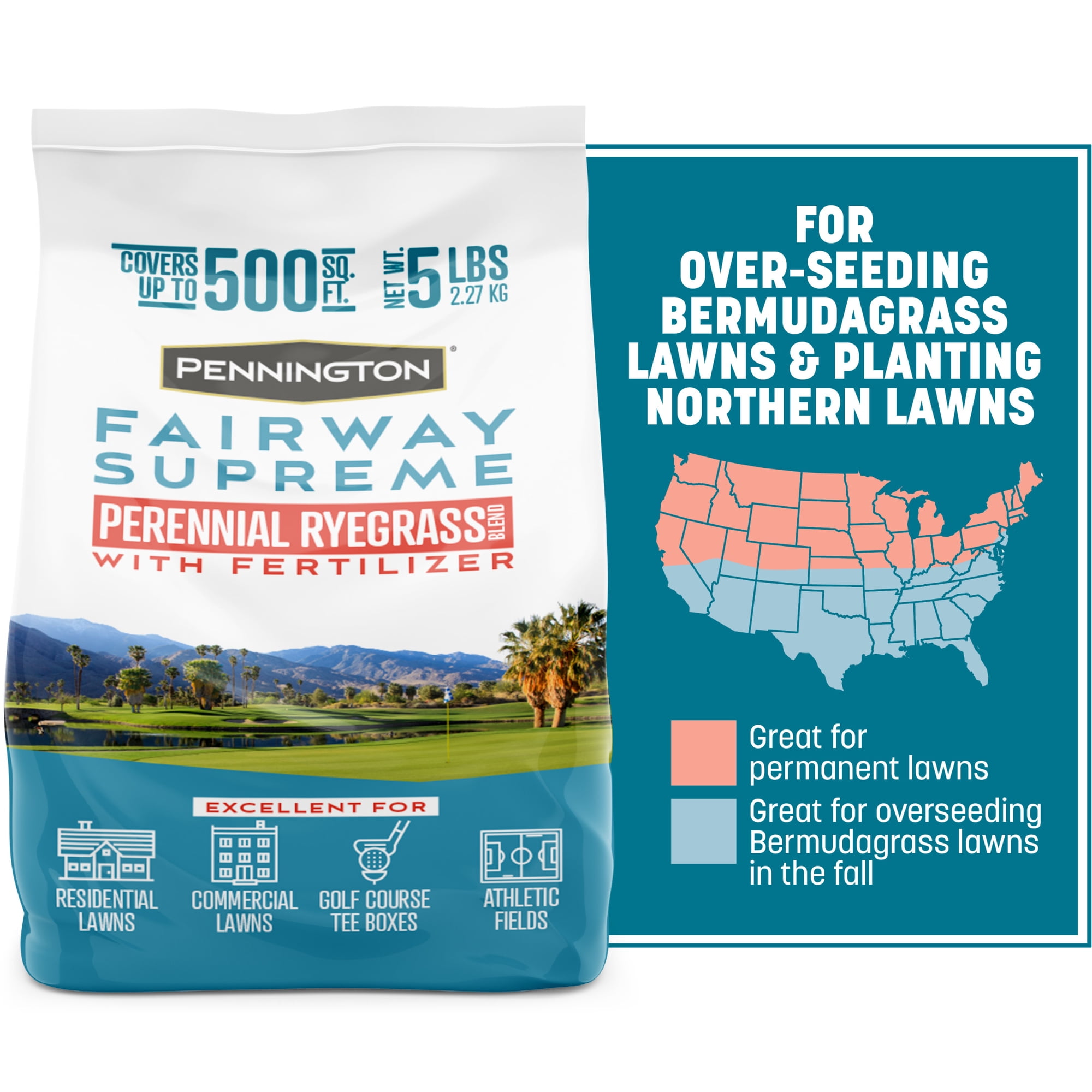 Pennington Fairway Supreme Blend of Perennial Rye Grass Seeds for Lawn, 5 lb, for Full to Partial Sun