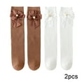 thumbnail image 3 of Esaierr Toddler Kids Girls Cotton Knee High Socks Bow Thigh High Socks Fall Stacked Socks Mid-Calf Princess Socks Compression Socks 2 Pairs, 3 of 9