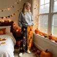 thumbnail image 4 of QWKLEAJ Halloween Pajama Pants Women Flannel Lounge Sleepwear Loose Elastic Waist Long Trousers Festive Party Home Wear Printed Bottom Novelty Holiday Pumpkin Ghost Bat Cat Pajamas, 4 of 6