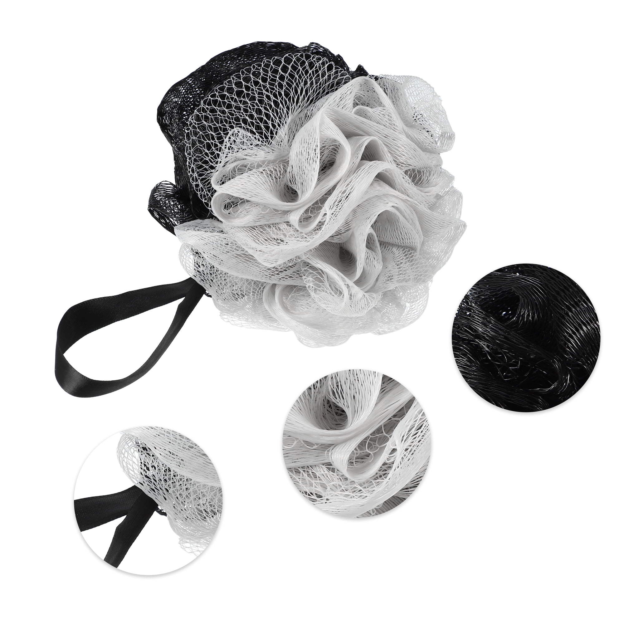 Unique Bargains Bath Shower Loofah Sponge Body Puffs 5.31"x4.33" Gray, Black