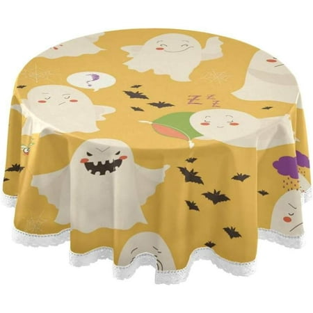 

Hyjoy Ghost Halloween Yellow Round Tablecloth 60 Inch Waterproof Stain and Wrinkle Resistant Washable Decorative Table Covers for Kitchen Dining Tabletop Party Outdoor Picnic