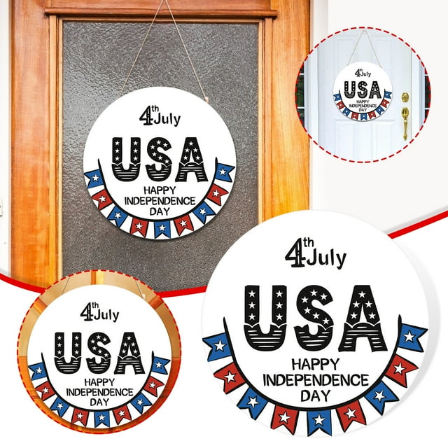 Fiudx Letrero de Bienvenida Del Día de La Independencia, Diseño Vintage Artesanal, Decoración Duradera para Exteriores, Un Toque Alegre y Luminoso para El Hogar, Premontado para Colgar, Decoración pa
