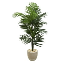 Nearly Natural 62in. Kentia Artificial Palm Tree in Sandstone Planter, Green
