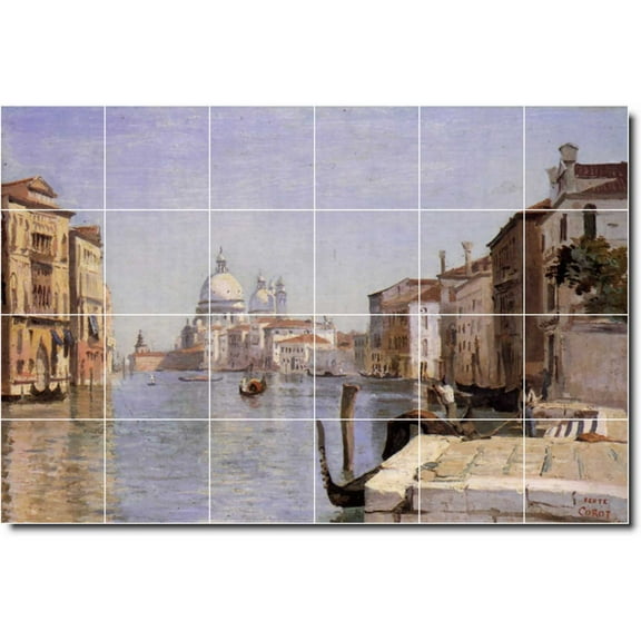 Ceramic Tile Mural-Jean Corot Waterfront Painting 277. 25.5" w x 17" h using (24) 4.25 x 4.25 ceramic tiles