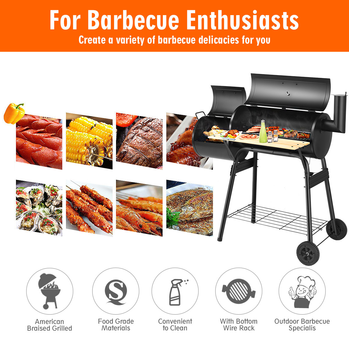 Costway Outdoor BBQ Grill Charcoal Barbecue Pit Patio Backyard Meat Cooker Smoker - image 4 of 10