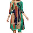 thumbnail image 1 of Atomic Joy Two Sweet Elegant Dress Women Korean Kawaii Square Neck Dress Wood Veteado Aqua Orange Índigo Siena Quemado Geométrico, 1 of 6