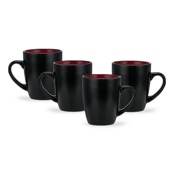 Stone Lain Albie Rustic Stoneware Mug Replacement Set, Contemporary Red and Black