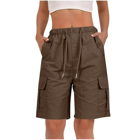 nerohusy Cargo Bermuda Shorts for Women Knee Length Summer Casual Crop Pants High Waisted Outdoor Quick Dry Hiking Short Pants Coffee,M