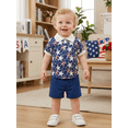 thumbnail image 5 of BemeyourBBs Toddler Baby Boy 4th of July Outfit Infant Baby Boys Independence Day Clothes Patriot Star Printed Short Sleeve Lapel Button Shirt Drawstring Shorts Set Toddler Boys Summer Outfit, 5 of 9
