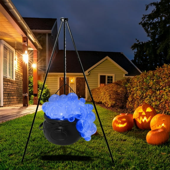 BZPIZ Halloween Decor Under 10$ Witches Cauldron Tripod with String Lights, Eyeballs, Witches Cauldron Halloween Decorations Porch Yard