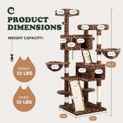 Amolife 65.7 Large Cat Tree and Tower Condo for Indoor Cats with 2 Scratching Boards, Hammock & Post, Leopard Print