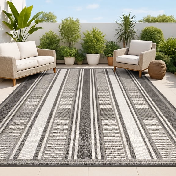 JONATHAN Y SANTA MONICA 5 x 8 Area Rug, Haynes Double Stripe - Black/Cream, SMB202B-5