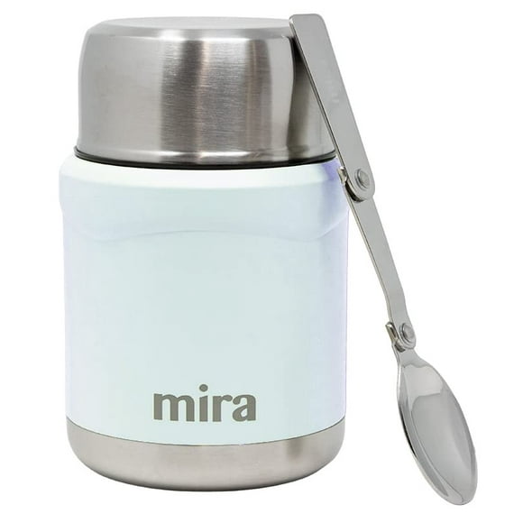 MIRA Lunch, Food Jar - Vacuum Insulated Stainless Steel Lunch Thermos with Portable Folding Spoon - 15 oz (450 ml), Pearl Blue