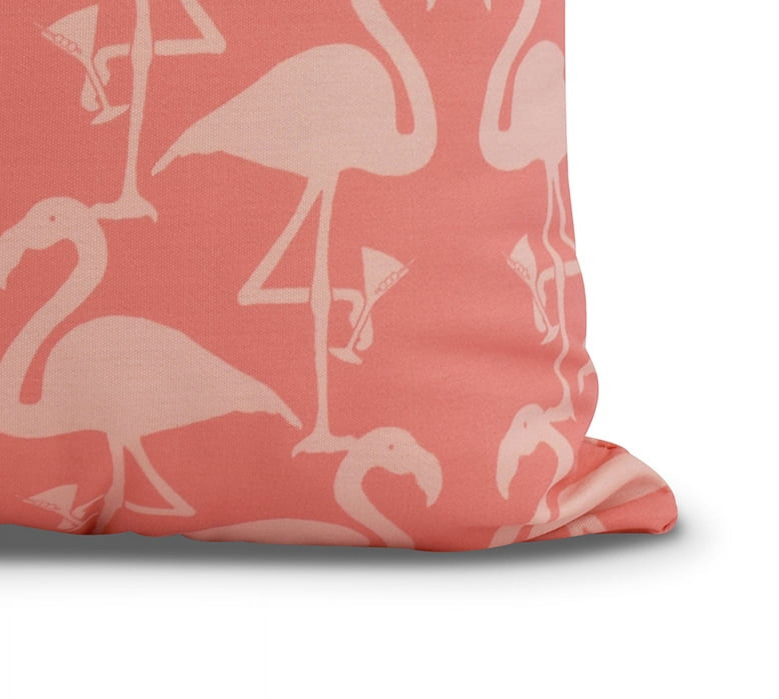 Simply Daisy, 18 x 18 inch, Flamingo Heart Martini Animal Print Pillow, Coral