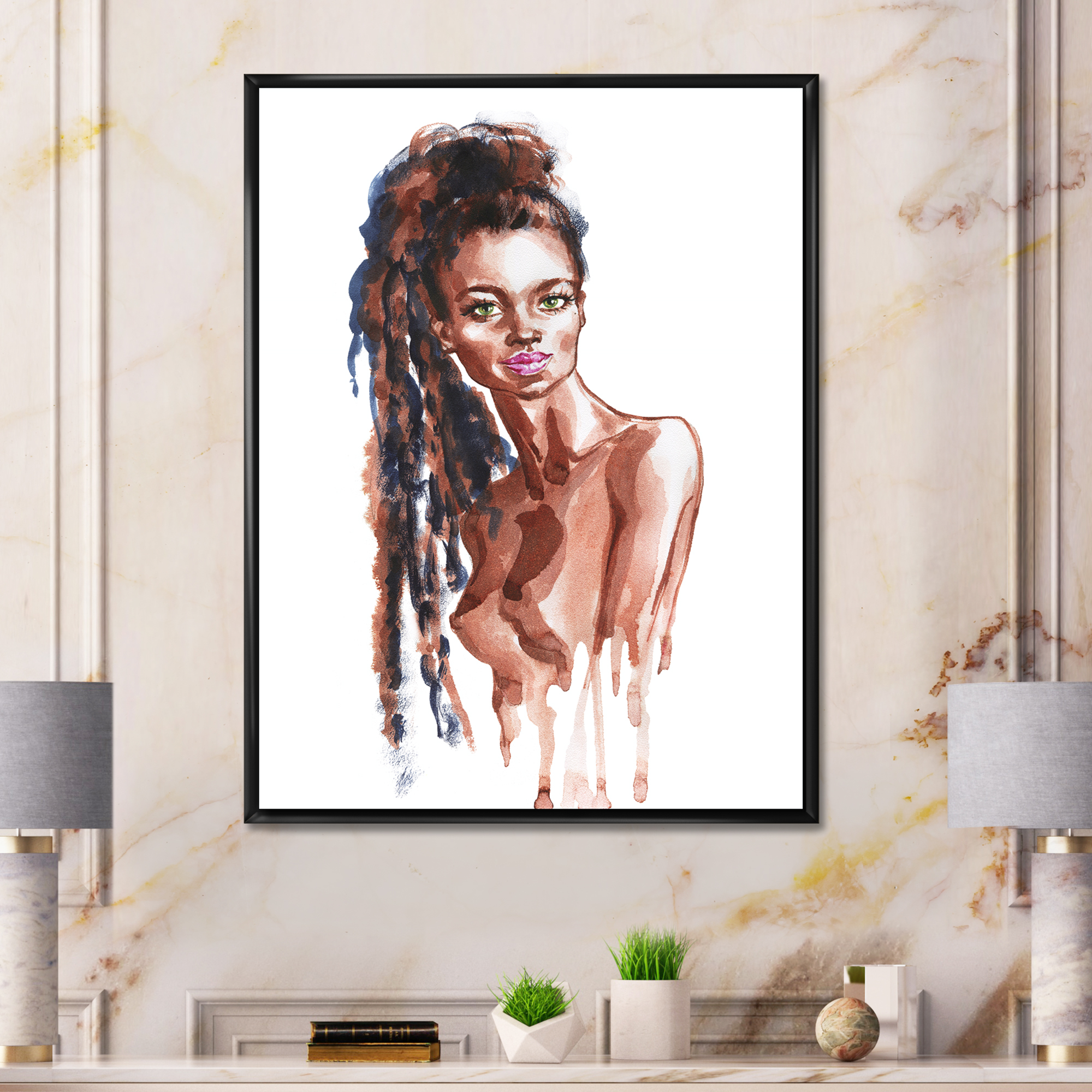 Designart 'Portrait of Afro American Woman VIII' Modern Framed Canvas Wall Art Print