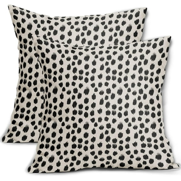 Wualmondor Polka Dot Pillow Covers 16x16 Set of 2 Stylish Black Cream Throw Pillows Boho Design Pillowcase Square Cushion Cover Linen Pillow Case for Home Sofa Couch Bed