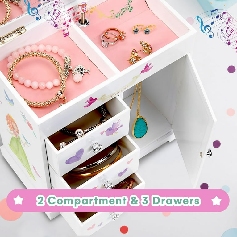 Jewelkeeper Jewelry Box for Girls with 3 Drawers - Musical Princess Jewelry  Box with Spinning Doll and Dance of the Sugar Plum Fairy Tune - Appreciated  Gifts for Kids - 9.5 x 7.75 x 9.5 Inches - Walmart.com