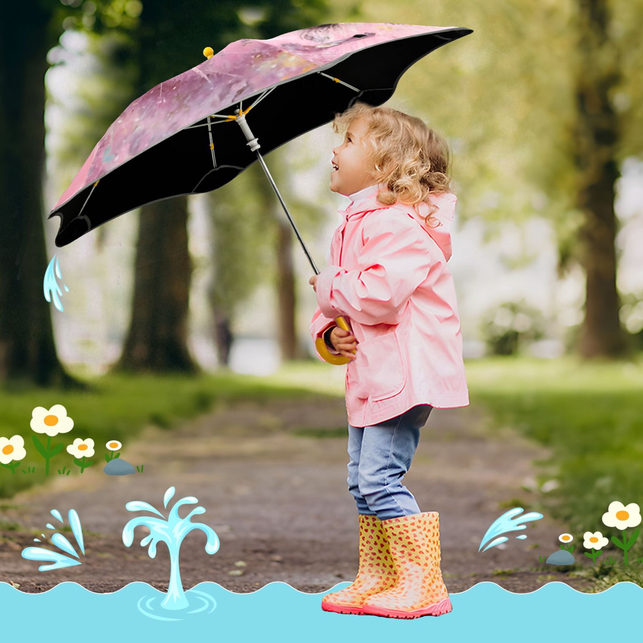 BZSMCE Folding Umbrellas Rain & UV Protection Windproof In Sparkle Cub & Soccer Pattern