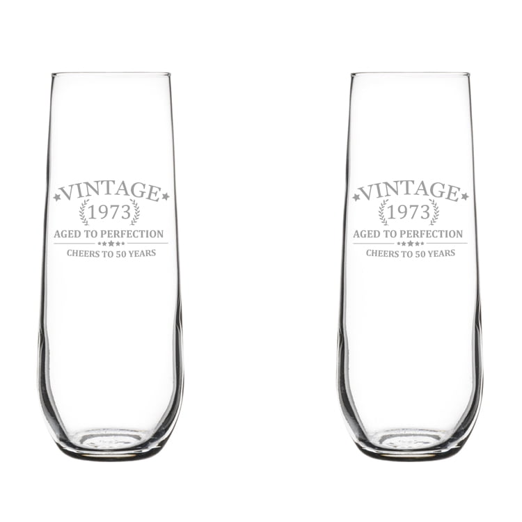 Set of 2 Glass Champagne Flutes Sparkling Wine Glasses Cheers To 50