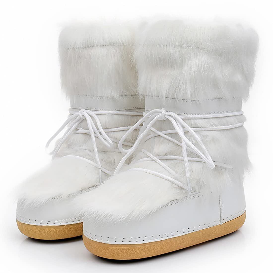 White Moon Boots 8s Winter Fashion Women's Snow Boots, White Lined