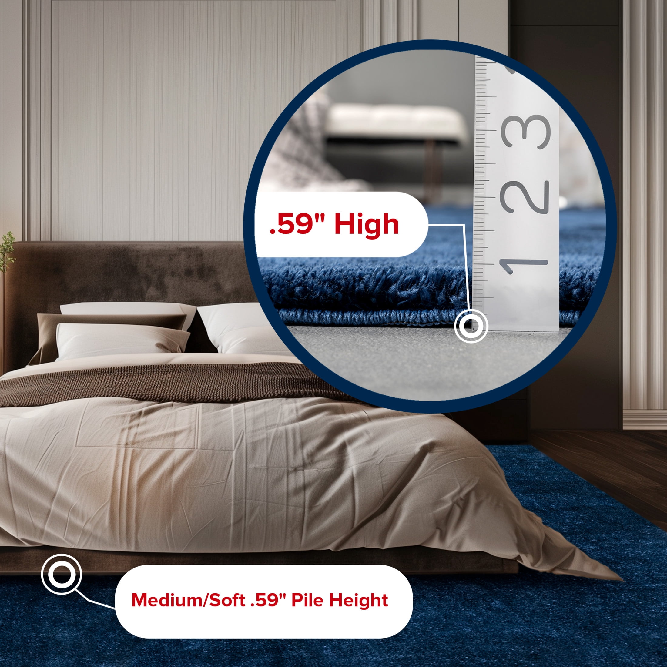 nuLOOM Loni SuperiorWash Solid Machine Washable Shag Area Rug, 4' x 6', Loni Navy