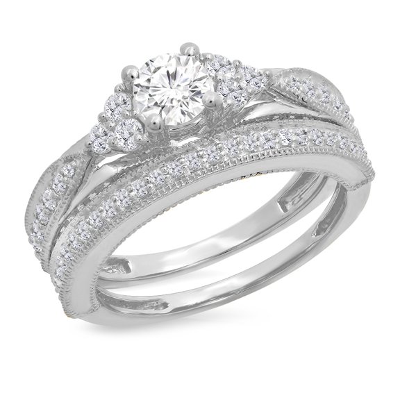 Dazzlingrock Collection 1.45 Carat (ctw) 14K Round White Diamond Bridal Engagement Ring Set 1 1/2 CT, White Gold, Size 6