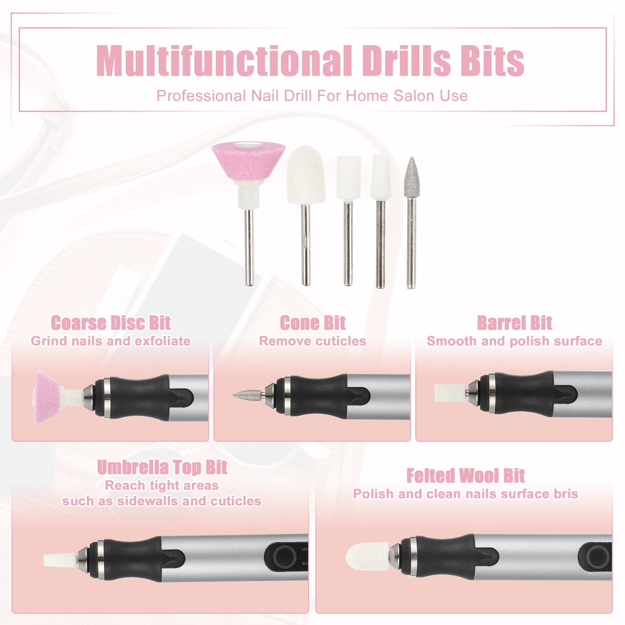 Unique Bargains Electric Cordless Nail Drill Kit 18000RPM Nail Drill Machine for Home Manicure Rechargeable Gray