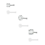 Womens 22G Sterling Silver Multicolor Crystal Nose Studs, 6 Pack
