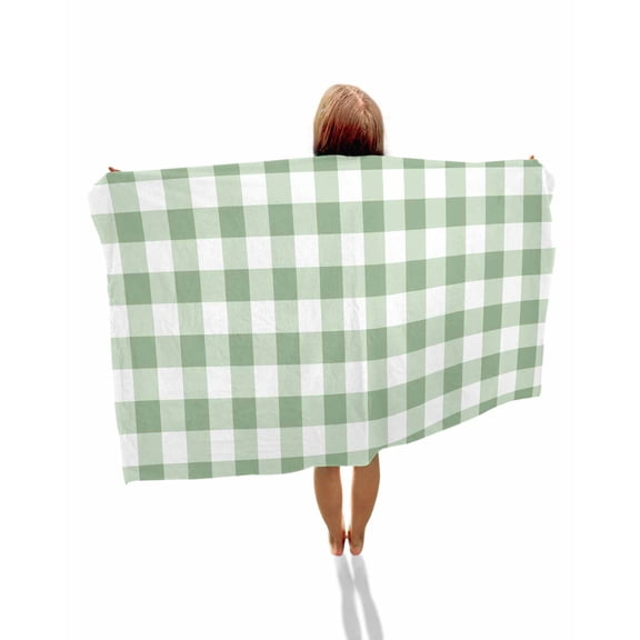 Sage Green Buffalo Plaid Beach Towels Oversized Super Absorbent, Green White Checkered Farmhouse Lightweight Bath Towel Quick Dry Sets For Bathroom/Pool/Rv Camping/Beach Play/Gym Room/Picnic 31"x62"
