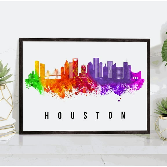 Pera Print Houston Skyline Texas Poster, Houston Cityscape Painting Unframed Poster, Houston Texas Poster, Texas Home Office Wall Decor - 5x7 Inches