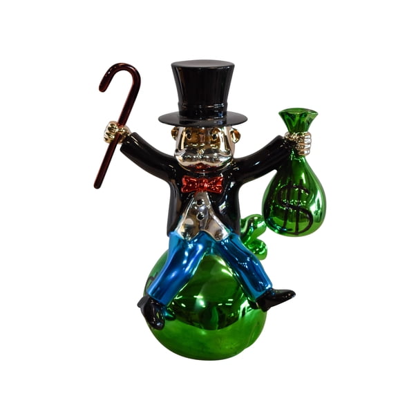 Joyous Monopoly Man Sitting on Money Bag Resin Statue 12" x 10" x 16"H