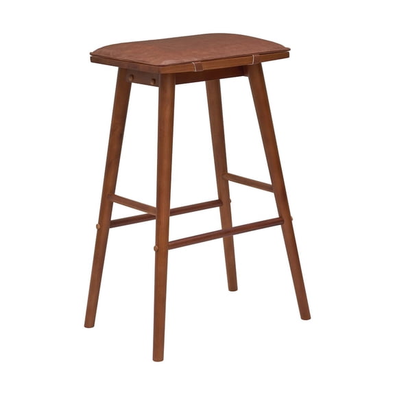 Jonathan Y 30.5" MidCentury Saddle-Seat Solid Wood Backless Bar Stool, Chestnut Brown