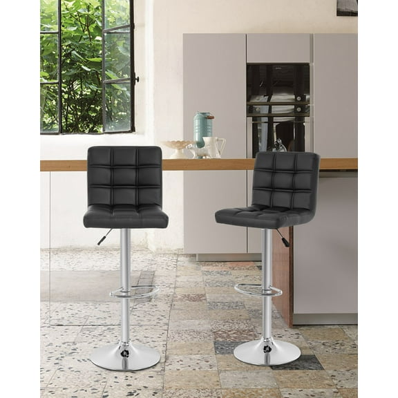 NiamVelo Kitchen Counter Bar Stool Set of 2 Modern Dining Chair with Footrest Height Adjustable Mid Back Swivel Bar Chairs, Black