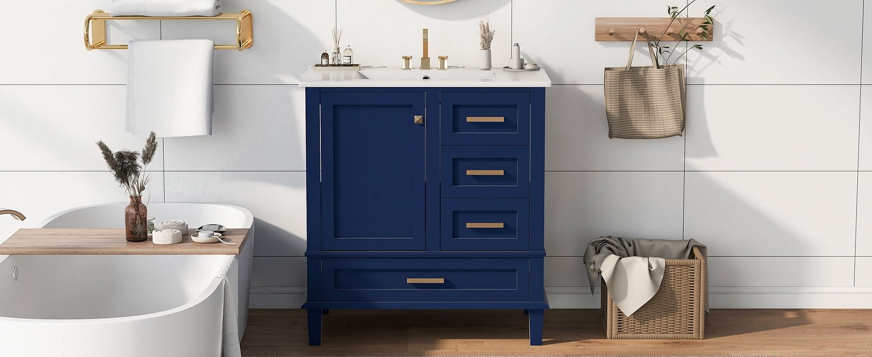 Harper & Bright Designs 30" Bathroom Vanity, Bathroom Cabinet with Sink Combo Set, Bathroom Storage Cabinet with Soft Closing Door and 3 Drawers, Blue