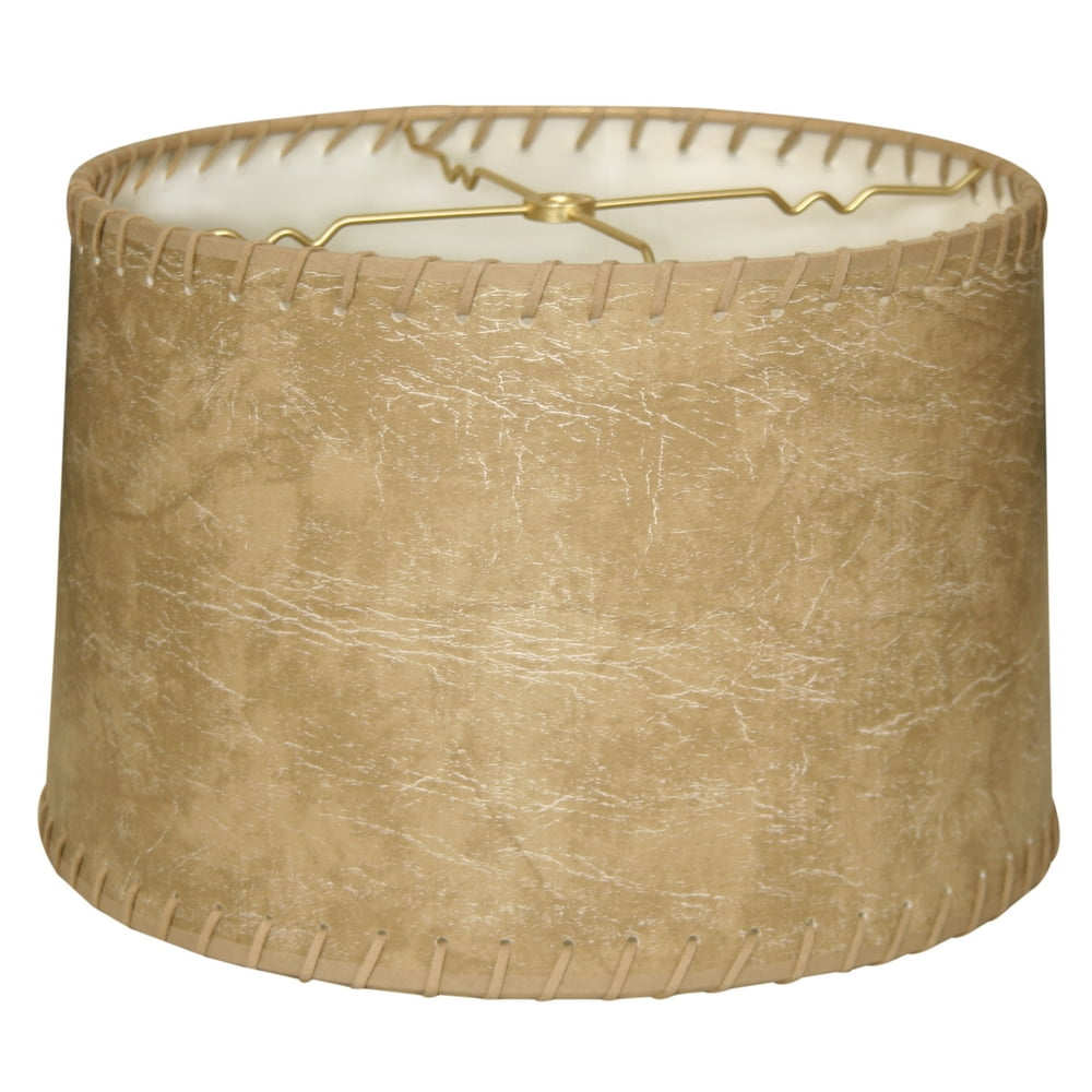 Royal Designs 12" Shallow Drum Lamp Shade Brown Faux Leather with Lace
