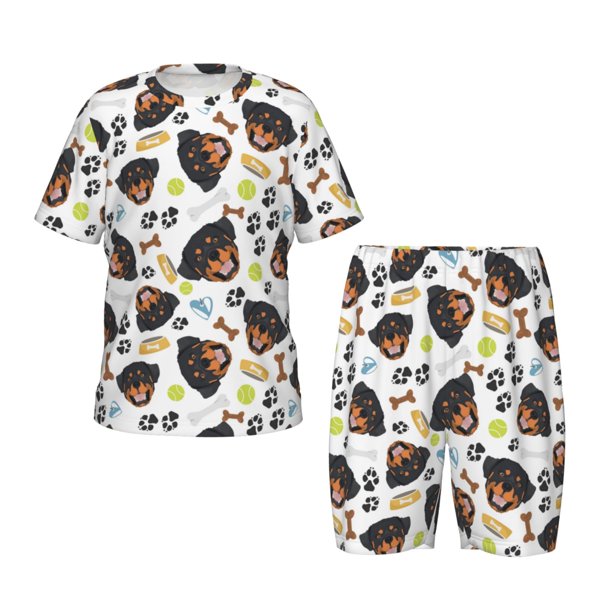Fotbe Rottweiler Pijama Estampada de 2 Piezas para Niños – Ropa de Dormir de Manga Corta Cómoda para Niños y Niñas, Camiseta y Shorts de Algodón-Medium