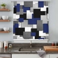 thumbnail image 4 of Navy Blue Black Geometric Sheer Curtains 45 Inches Long, Modern Abstract Art Block Light Filering Curtains, Breathable Simi Curtain Privacy Drapes for Kitchen Bathroom Small Window Treatment, 4 of 9