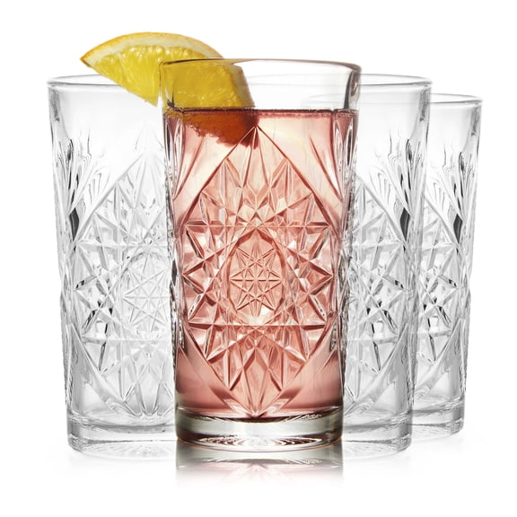Libbey Hobstar Cooler Glasses, 16-ounce, Set of 4