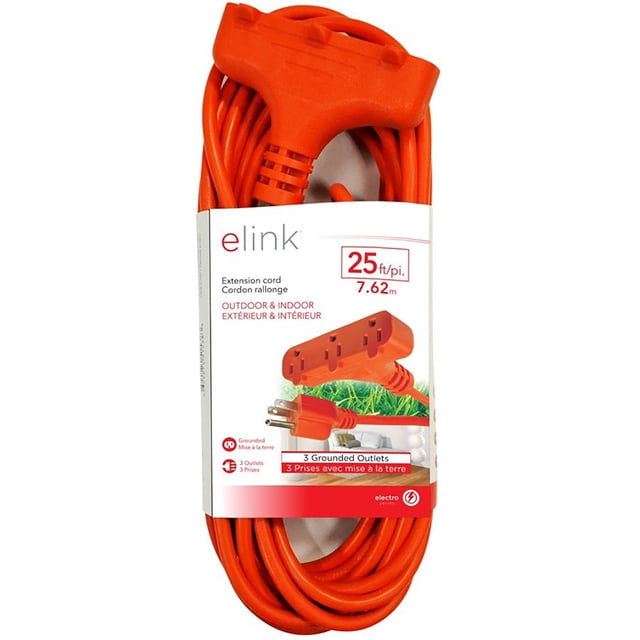 Elink - Rallonge Extérieure à 3 Sorties, Longueur de 25 Pieds, Orange