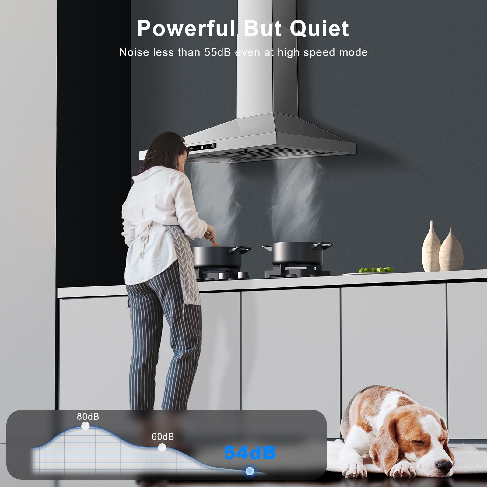 Joeaonz 30-Inch Stainless Steel Wall-Mounted Kitchen Range Hood, 3-Speed Fan, Ducted/Ductless, Gesture Control