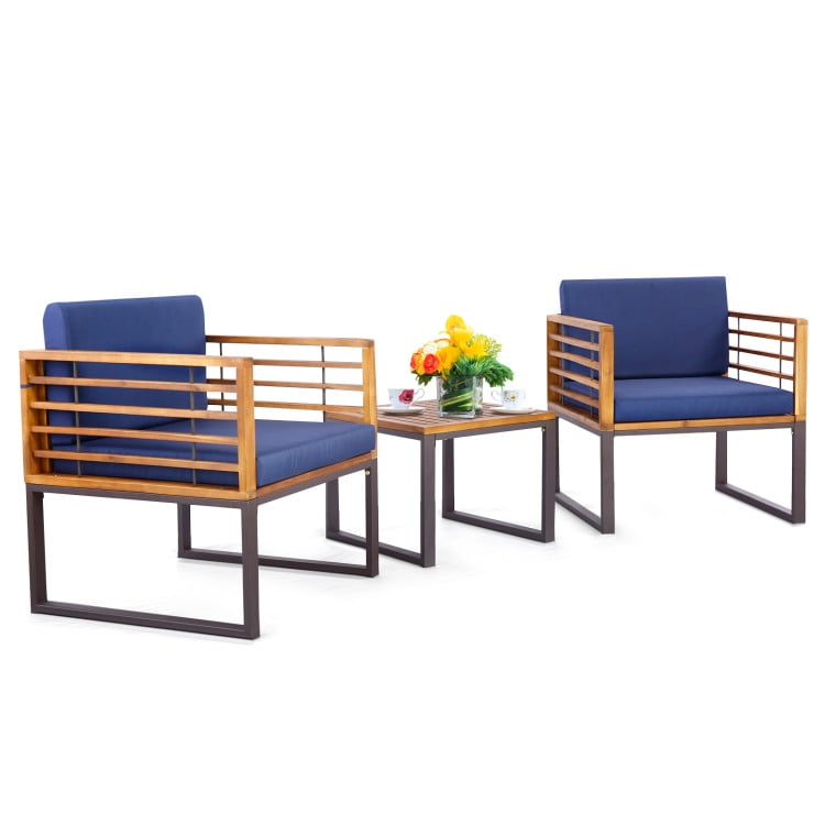 Aimee Lii 3 Pieces Patio Acacia Wood Conversation Set with Cushioned Armchairs, Patio Table and Chairs Set, Outdoor Patio Set, Navy Aimee Lii 3 Pieces Patio Acacia Wood Conversation Set with Cushioned Armchairs, Patio Table and Chairs Set, Outdoor Patio Set, Navy