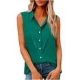 thumbnail image 3 of Feancey Womens Lapel Collar Blouse Linen Sleeveless Button Up Shirts Summer Casual Business Work Shirt Loose Fit Dressy Office Tops Mint Green 4XL, 3 of 9