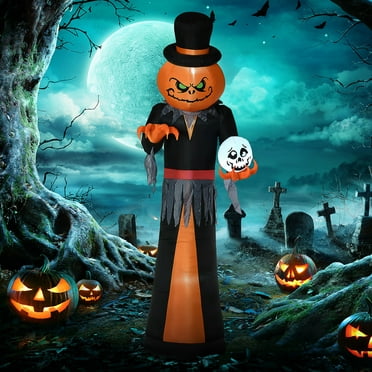HOMCOM 143" Halloween Pumpkin Reaper with Skeleton Skull Inflatable Decor