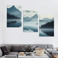 thumbnail image 4 of Awypu  Indigo Canvas Wall Art Misty Mountain Wall Pictures Foggy Lake Boat Canvas Painting Grey Blue Forest Birds Canvas Wall Decor for Living Room Wall Decorations 12''x16''X3 Panels, 4 of 4