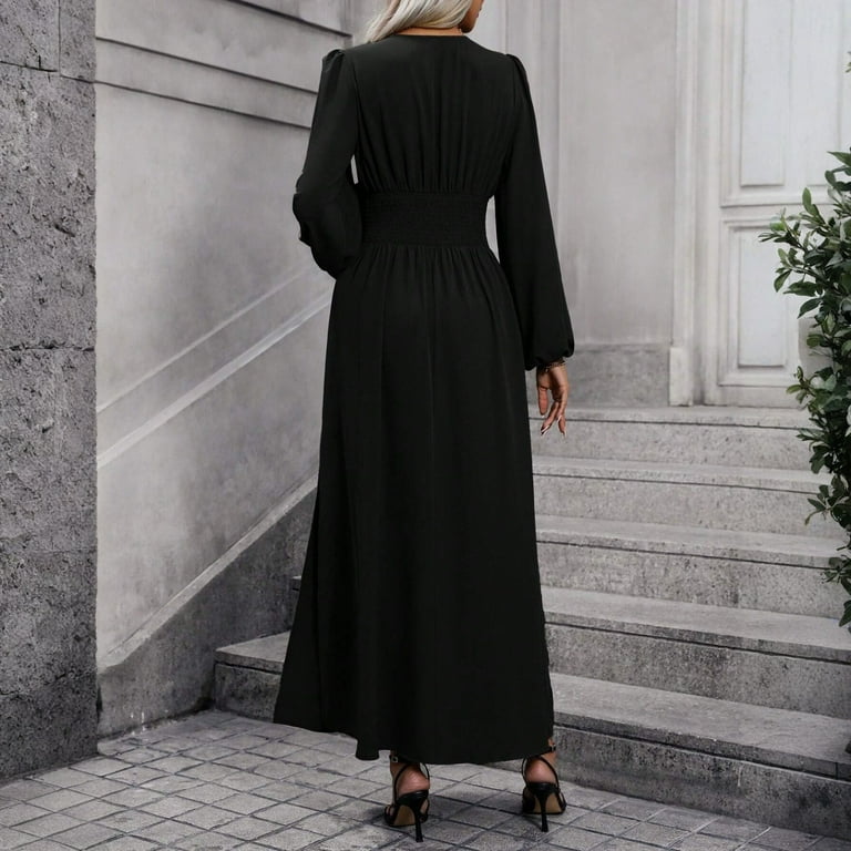 Tianiyouqing Long Sleeve Bridesmaid Dresses for Women Long Pleated Empire  Waist Formal Evening Dresses with Slit Black S - Walmart.com